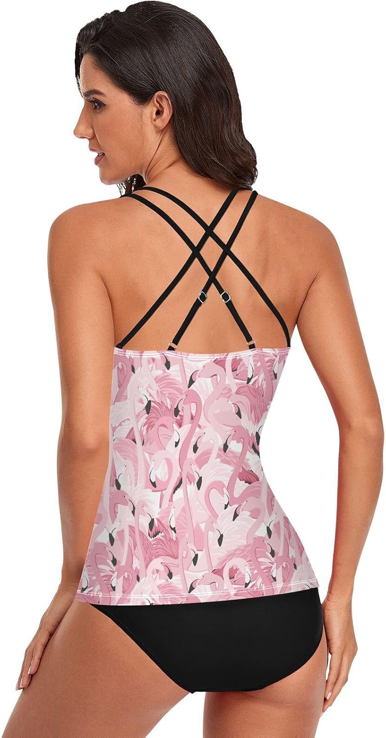 Women's Tankini Top Cross Back Swimsuits V-Neck Adjustable Straps Bathing Suits Top Only