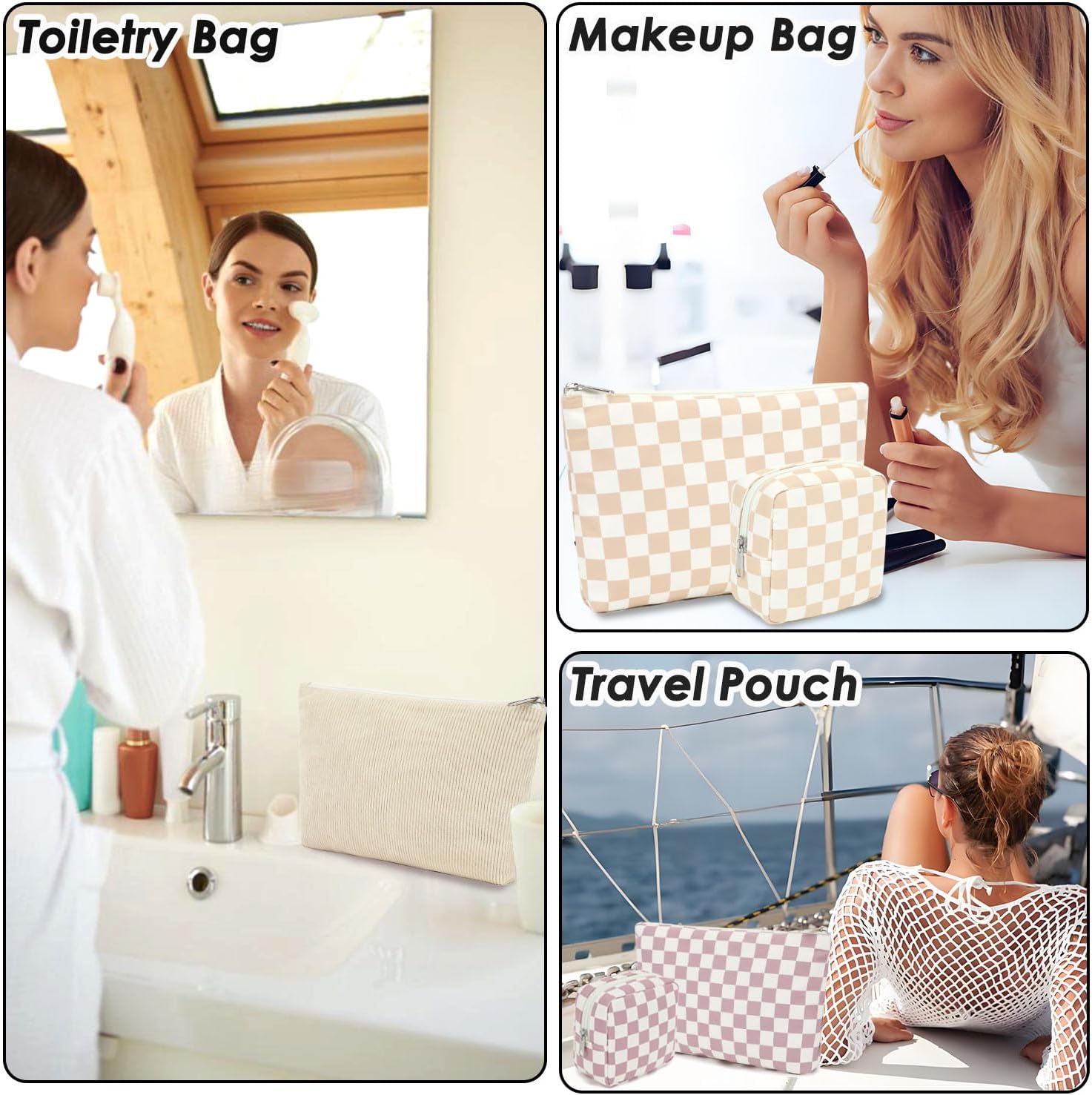 Corduroy Makeup Bag, Travel Cosmetic Bag Organizer Toiletry Bag Make Up Bags with Zipper & Compartments for Women Girls, 2PCS - Image 7