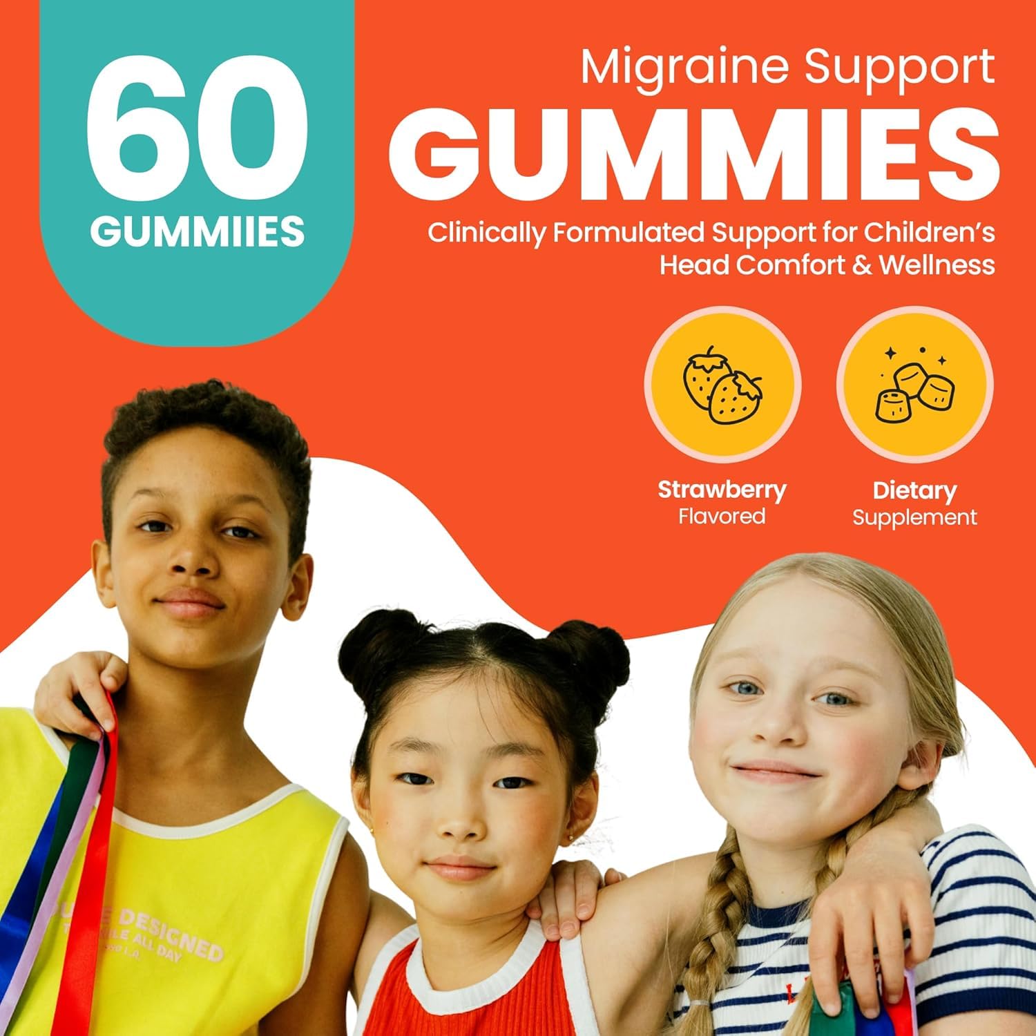 Kids Migraine Gummies Strawberry – Original Triple Protocol Formula, 60 Gummies with Magnesium, Riboflavin B2 & Feverfew – Natural Brain Health Supplement for Migraine Wellness Support for Children — Amazon image 3