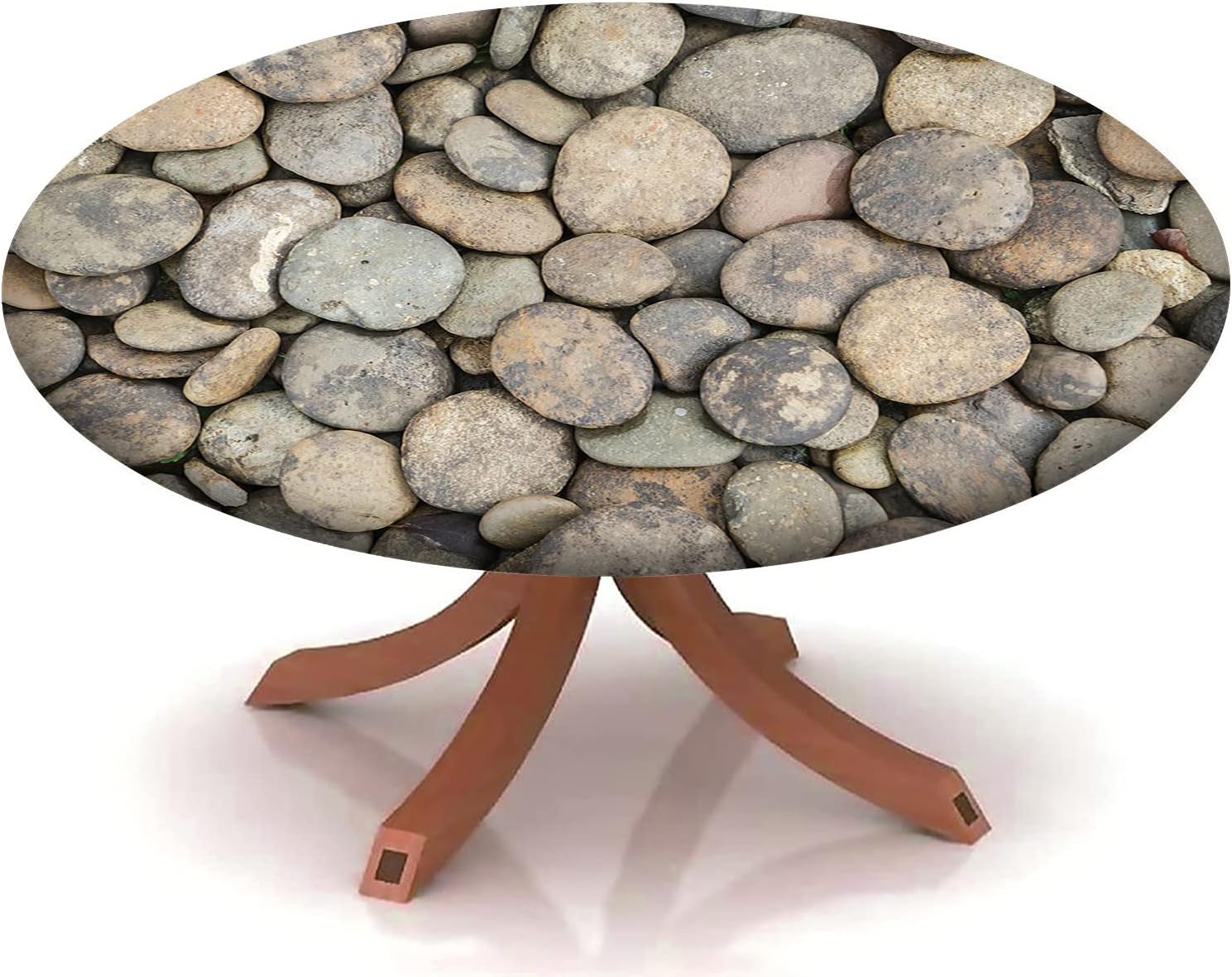 Beach Pattern Round Fitted Tablecloth,Elastic Edge,Suitable for Catering and Kitchen Can Wipe Dining Round Table coverr,Multicolor,for 57" to 68" Round Tables