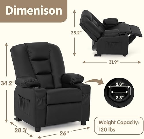 Miniatura 44 de MCombo Sillón reclinable para niños grandes a partir de 3 años, silla reclinable para niños pequeños con portavasos, piel sintética, 7322 (violeta)