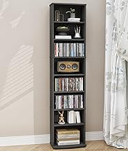 VPSMAT DVD Rack Tower, 8-Tier CD Cabinet with Adjustable Shelves DVD Storage Shelf for Living Room Bedroom Office