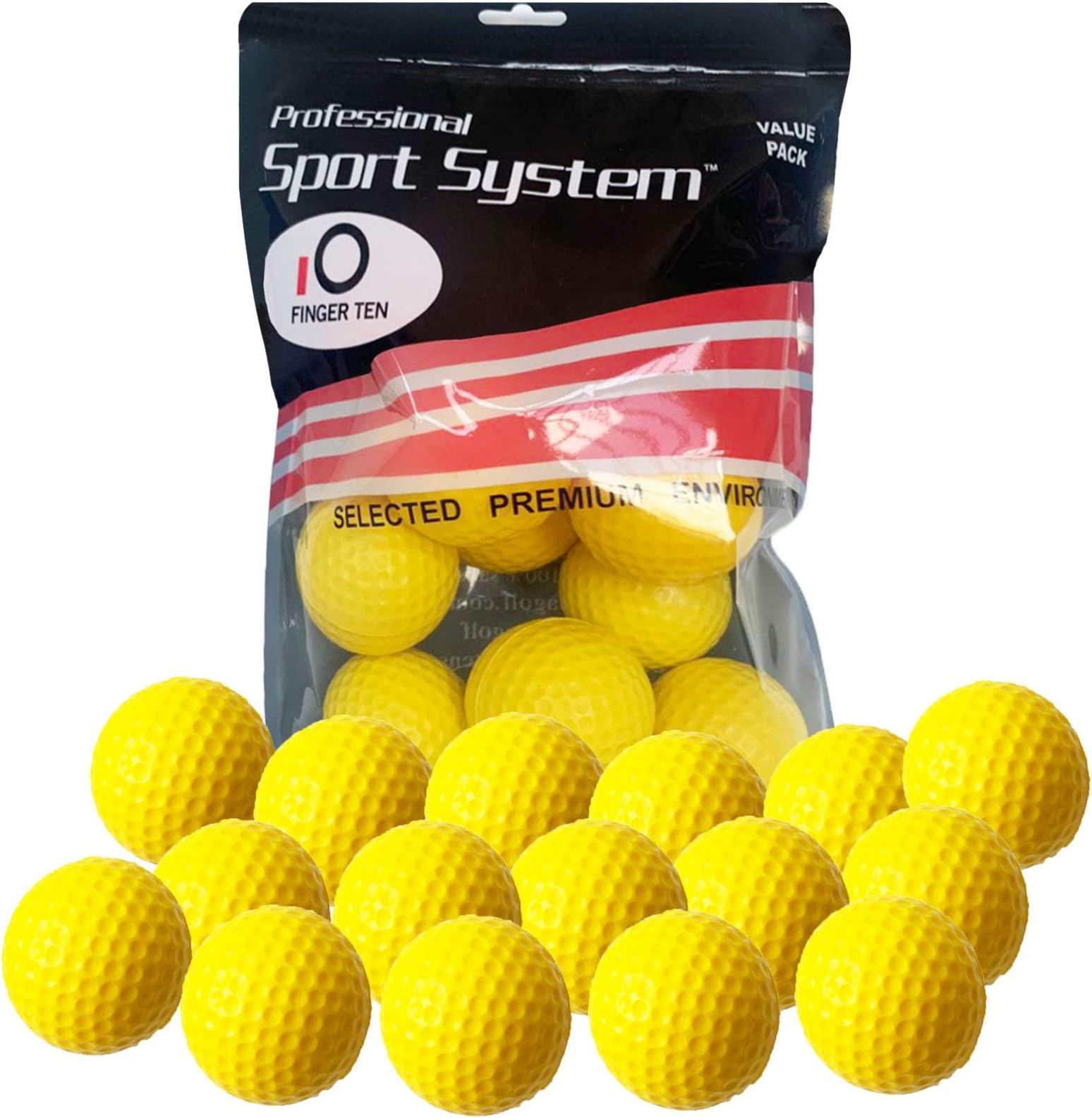 FINGER TEN Golf Practice Balls Elastic Foam Soft Value 12 Pcs, Dimpled Exercise Balls for Golf Swing Training Aids Home Office Indoor Outdoor Backyard