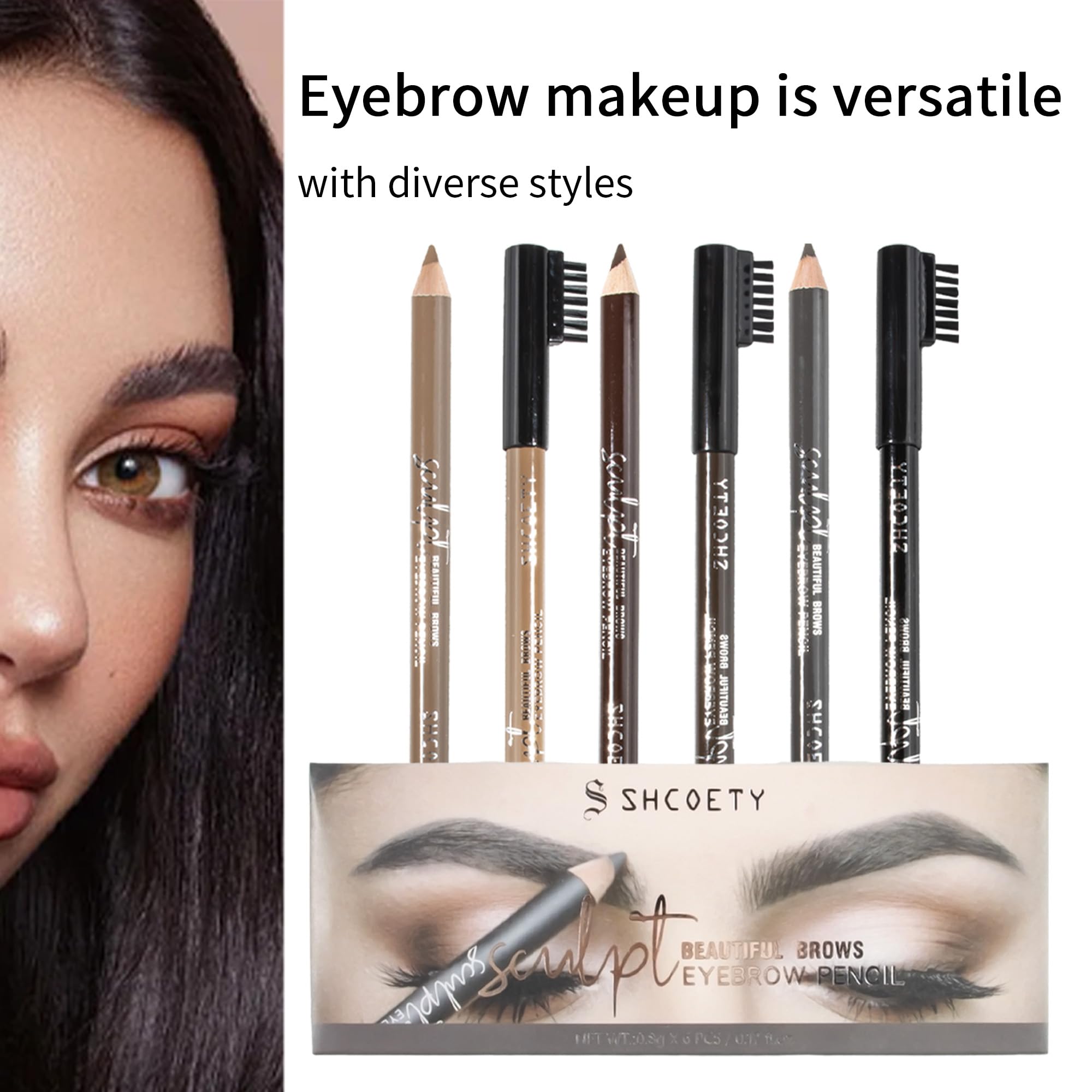 RZJZGZ 6 Colors Eyebrow Pencil Set, Waterproof Eyebrow Pen with Built-in Brush - Image 3