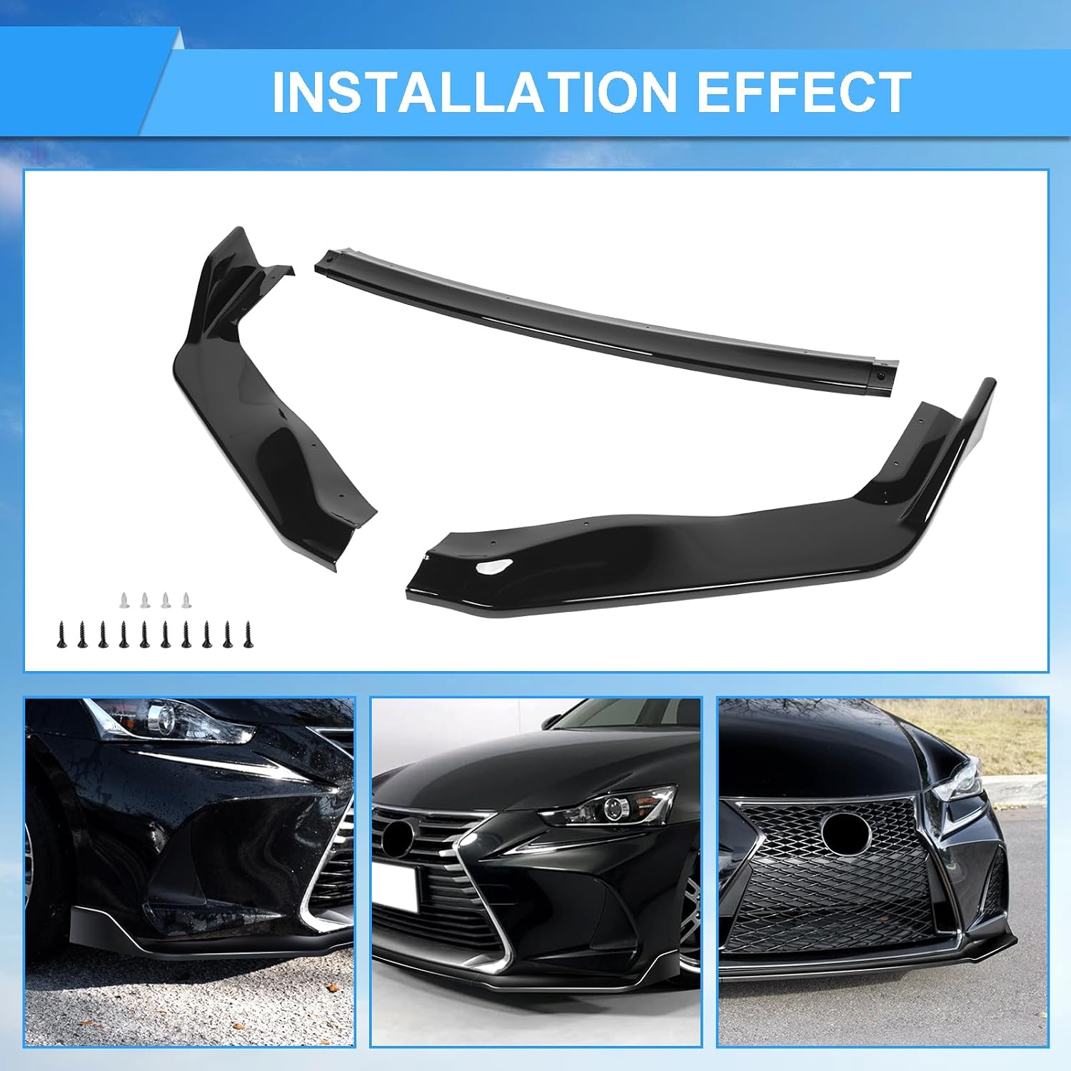Front Bumper Lip Splitter 2017-2020 for Lexus IS300/IS350 Base/F Sport Sedan, 2017 for Lexus IS200t Base/F Sport Sedan 3pcs Air Dam Chin Body Kit Underbody Lip Accessories,Gloss Black-AKMAN