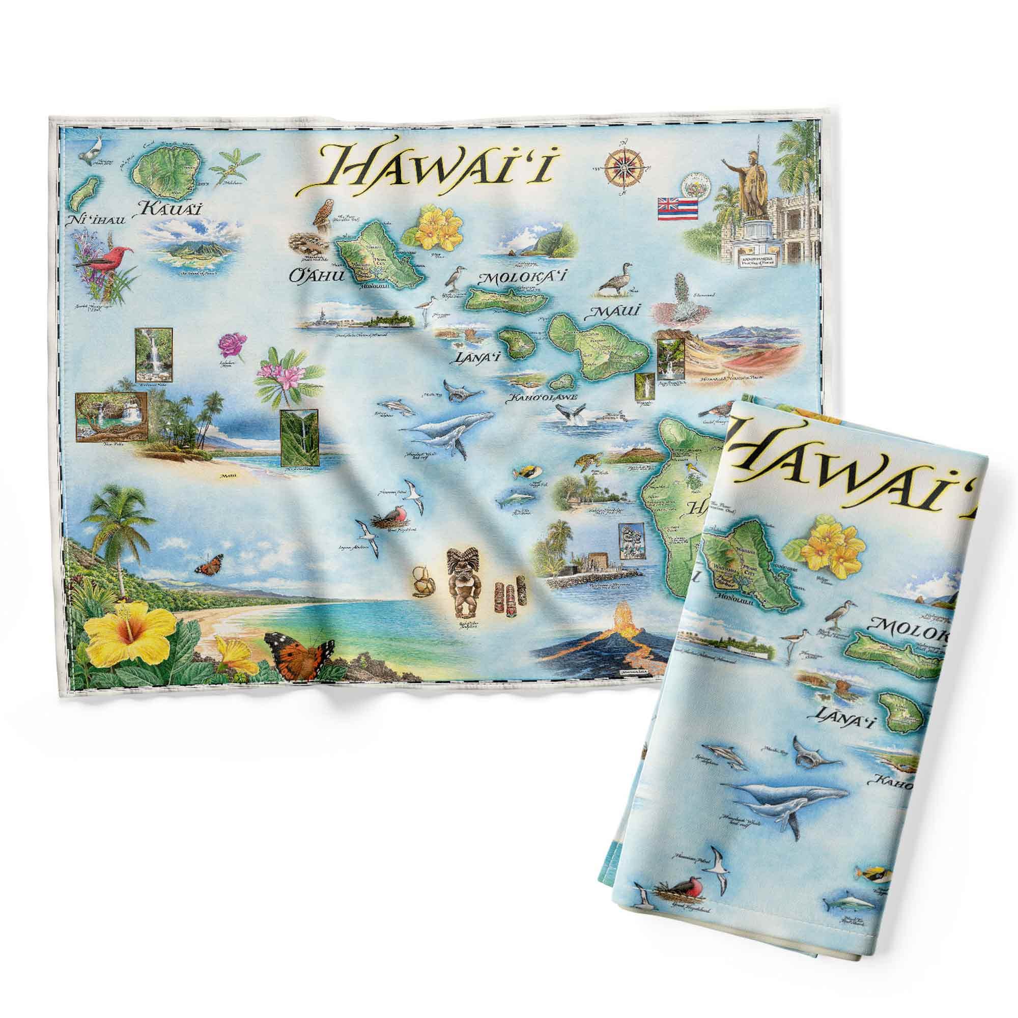 Paño decorativo de Hawái Xplorer Maps en puro algodón de tacto sofisticado