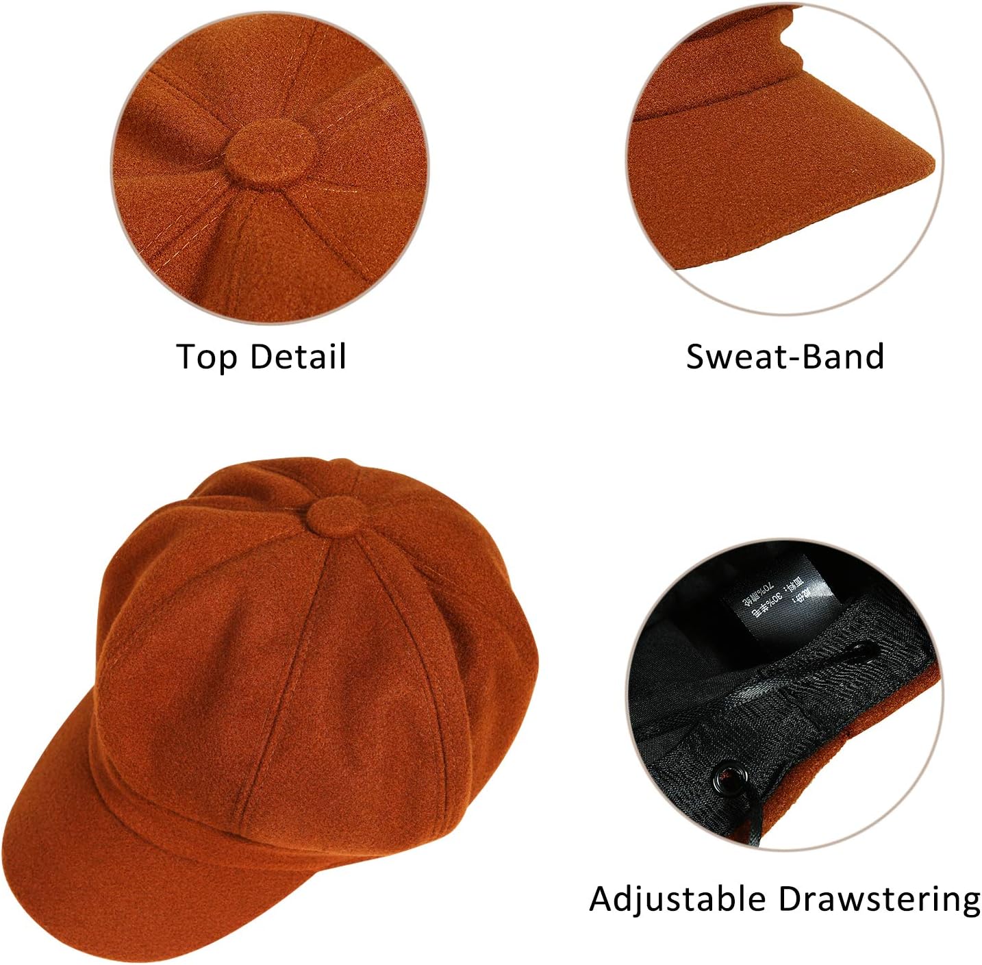 PanPacSight Women's Newsboy Hats Fall Wool Cabbie Beret Tweed Girls Paperboy Cap - Image 3