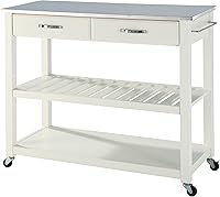 Vista 1 de Crosley Furniture Carrito rodante de preparación de cocina de acero inoxidable, soporte para microondas, barra de café, con estantes, color blanco