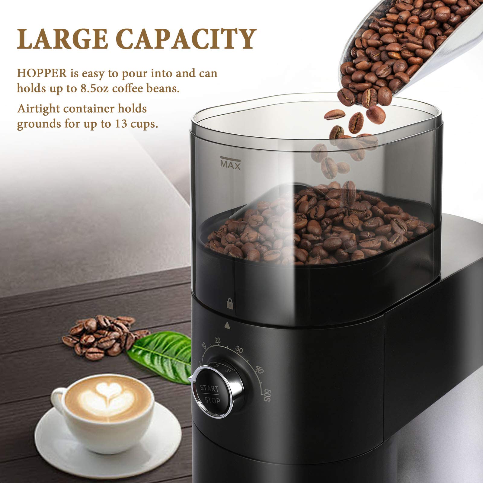 Bonsenkitchen Burr Coffee Grinder, Electric Coffee Bean Grinder with