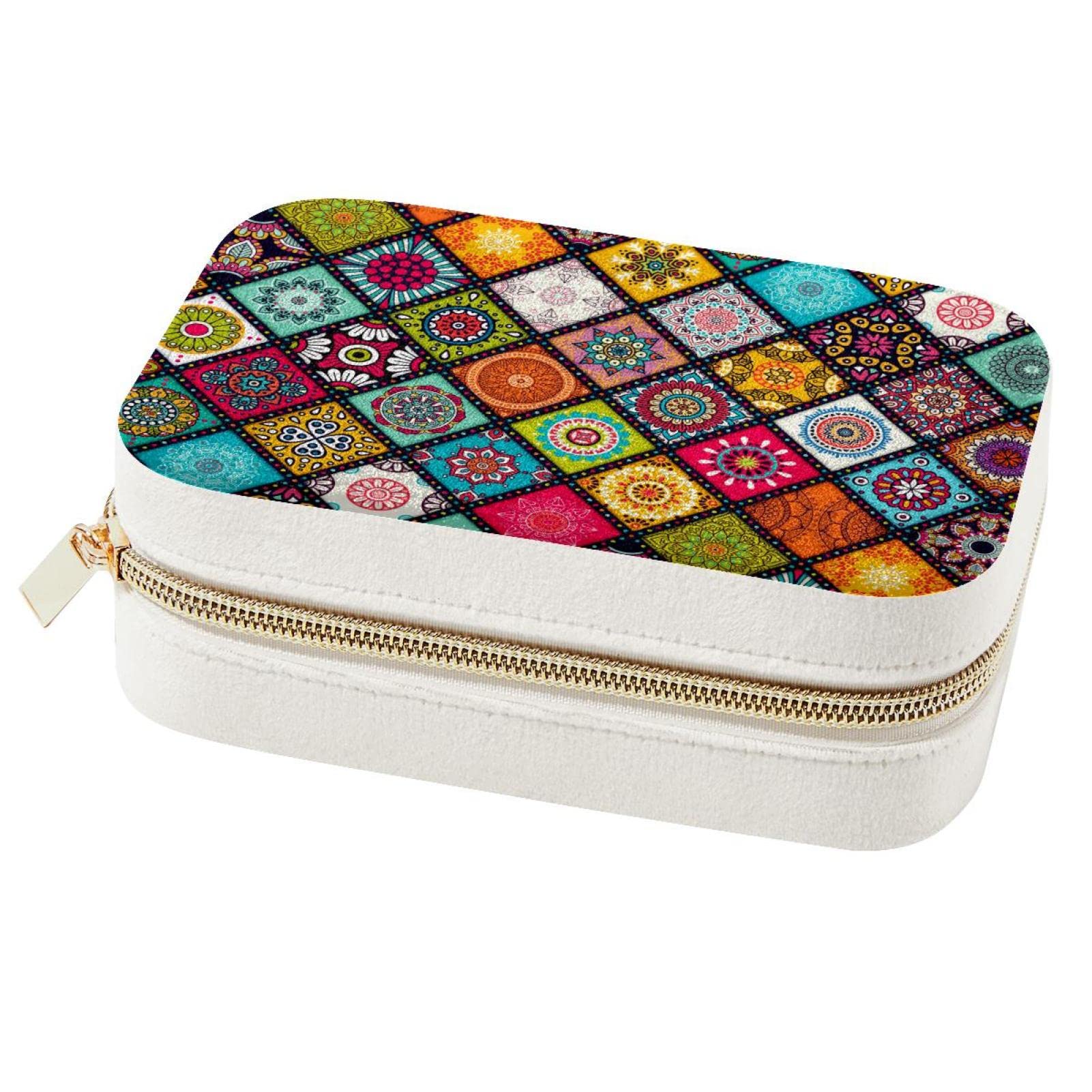 Boîte à bijoux de voyage Mandala portable et boîte de rangement pour filles