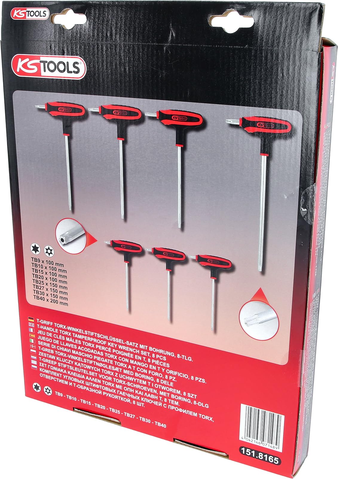 KS Tools 151.8165 Jeu de clés mâles coudées Torx à poignée en T, alésage 8 | Jeu de clés mâles TORX percé poignée en T, 8 pcs