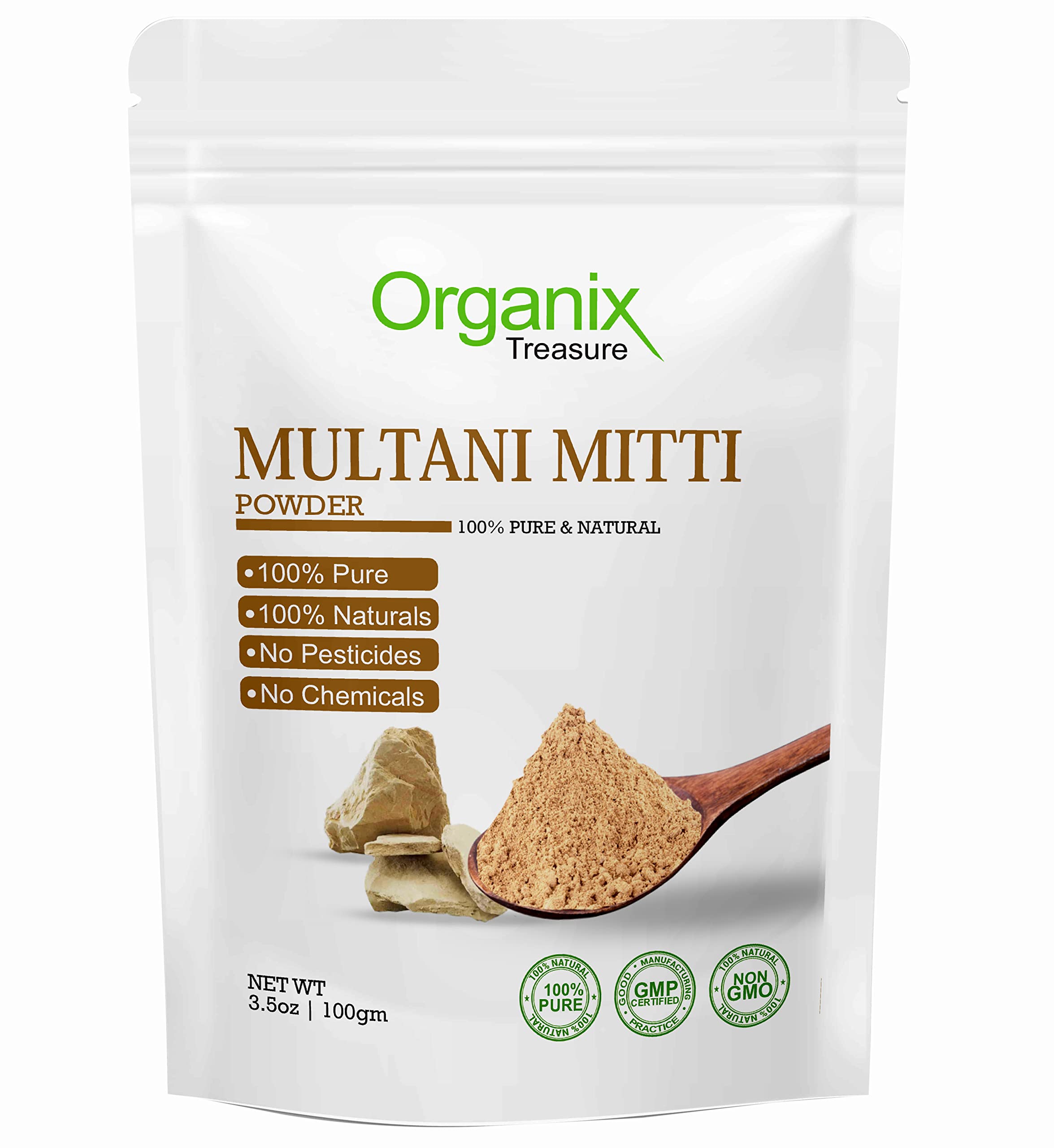 Organix Treasure Pure & Natural Herbal Multani Mitti Face Pack Powder for Glowing Dry Skin, (200gm)