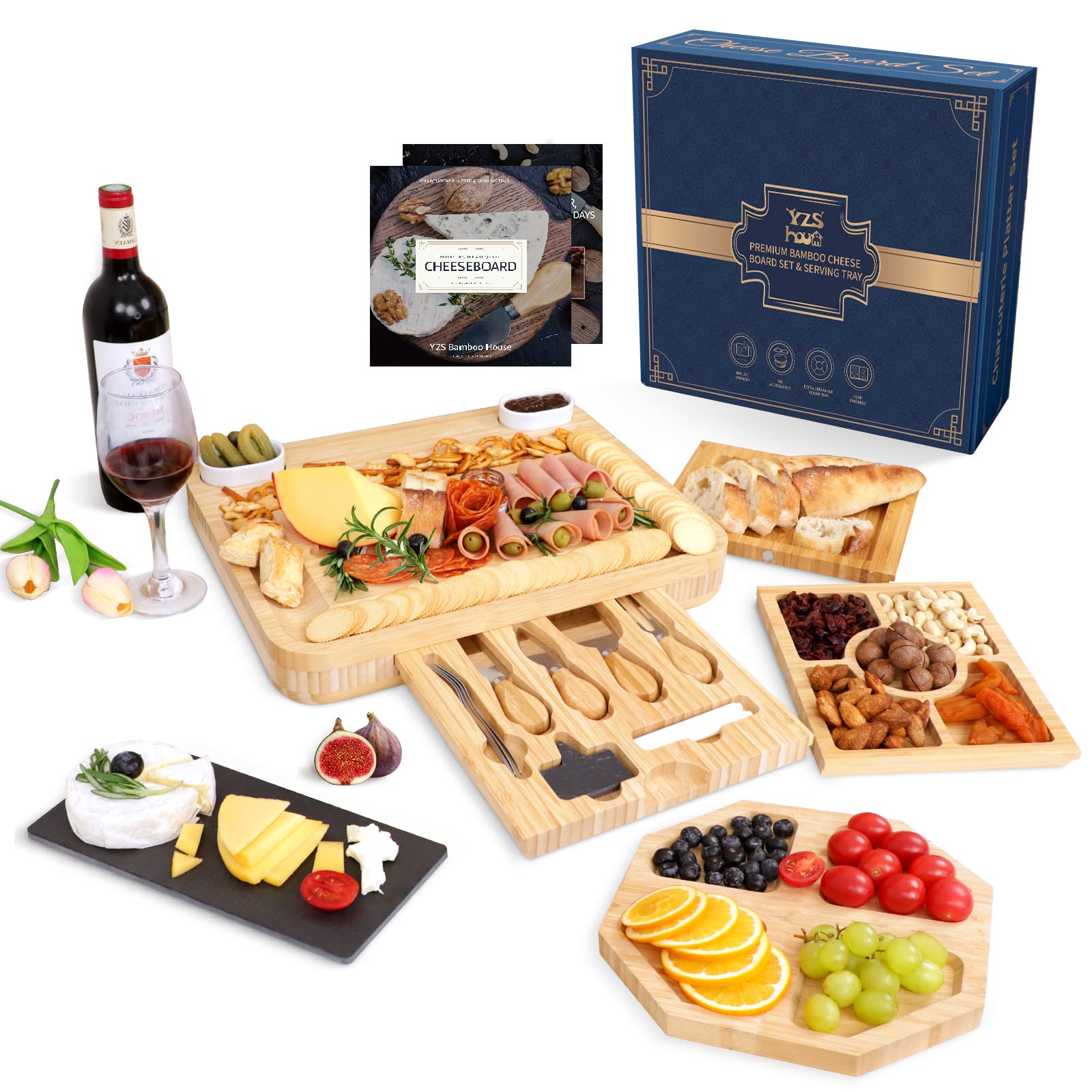 Large Charcuterie Cheese Board and Knife Set, 3 Drawers Kitchen