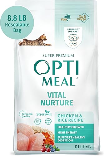 Optimeal Vital Nurture - Alimento para gatitos  Orgullosamente ucraniano  Receta seca de comida para gatitos para una digestión saludable, sabrosa