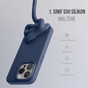 Babylonian iPhone Case Thin Liquid Silicone 3 Layer Fully Coated Soft Gel Rubber Case Cover (Navy Blue, iPhone 12 Pro Max)