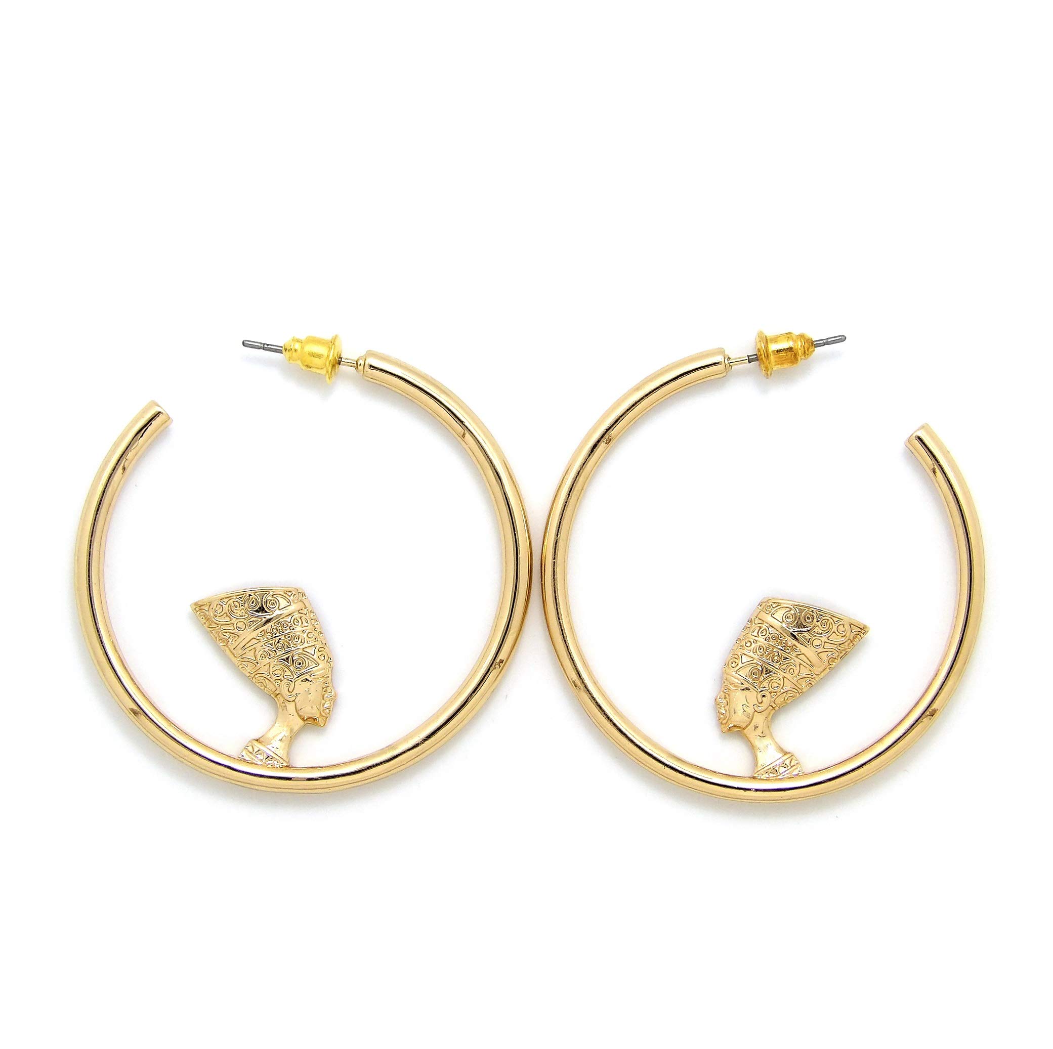 Egypt Queen Side Face Nefertiti Piece Pierced Stud Earring in Gold Tone