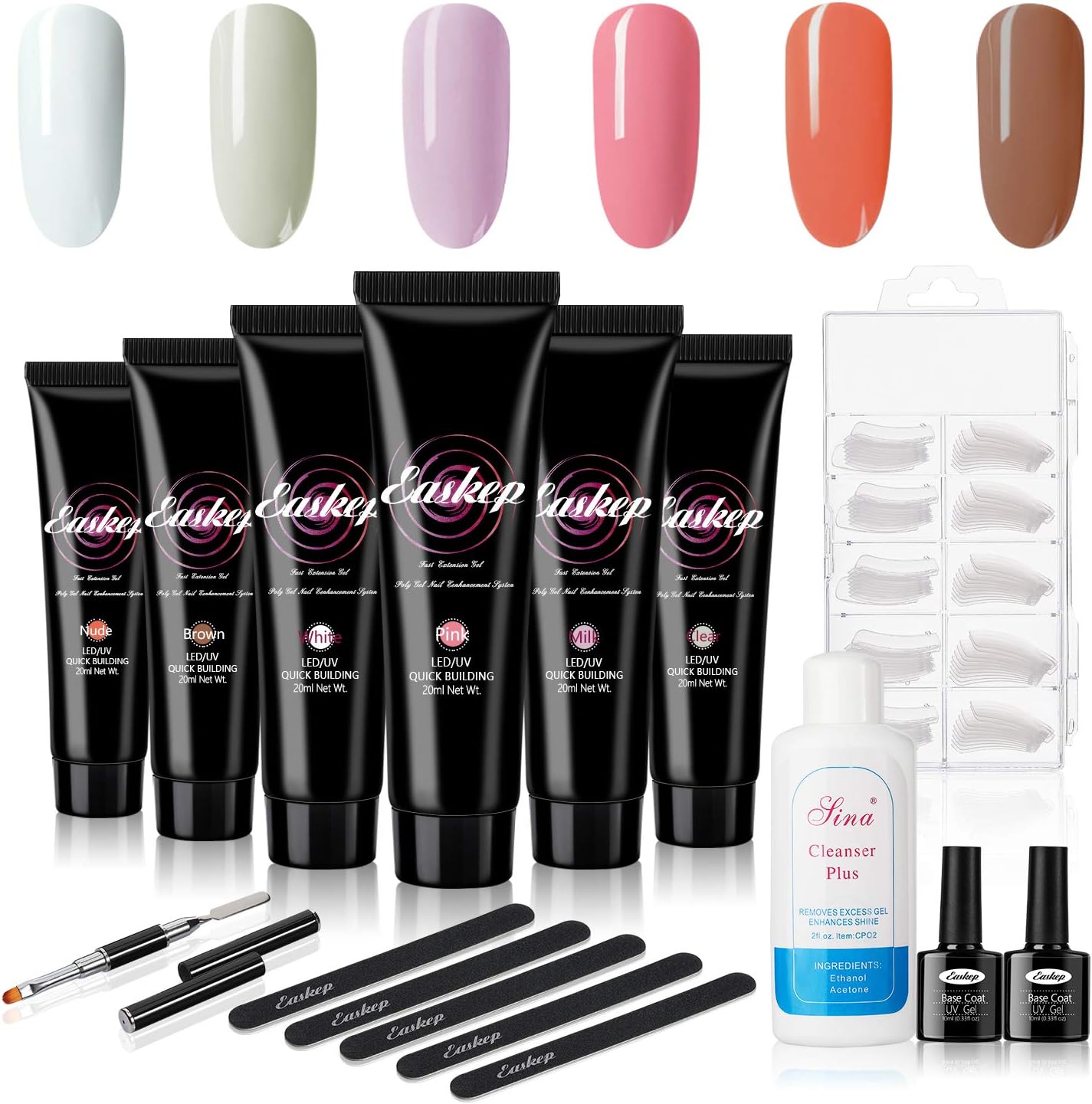 Poly Nail Gel Kit, Easkep 20ml Nail Builder Gel Extension Nail Gel Kit Trendy Nail Art French Professional Technician Nail Salon Easy DIY for Beginner at Home All-in-One Kit (Large)