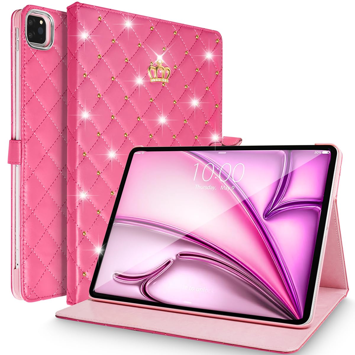 AuroiCCY Case for iPad Air 5th/4th Gen (2022/2020) 10.9 inch, iPad Pro 11 inch (2022/2021/2020/2018) Shockproof Smart Stand Case Women Girl Cute Crown