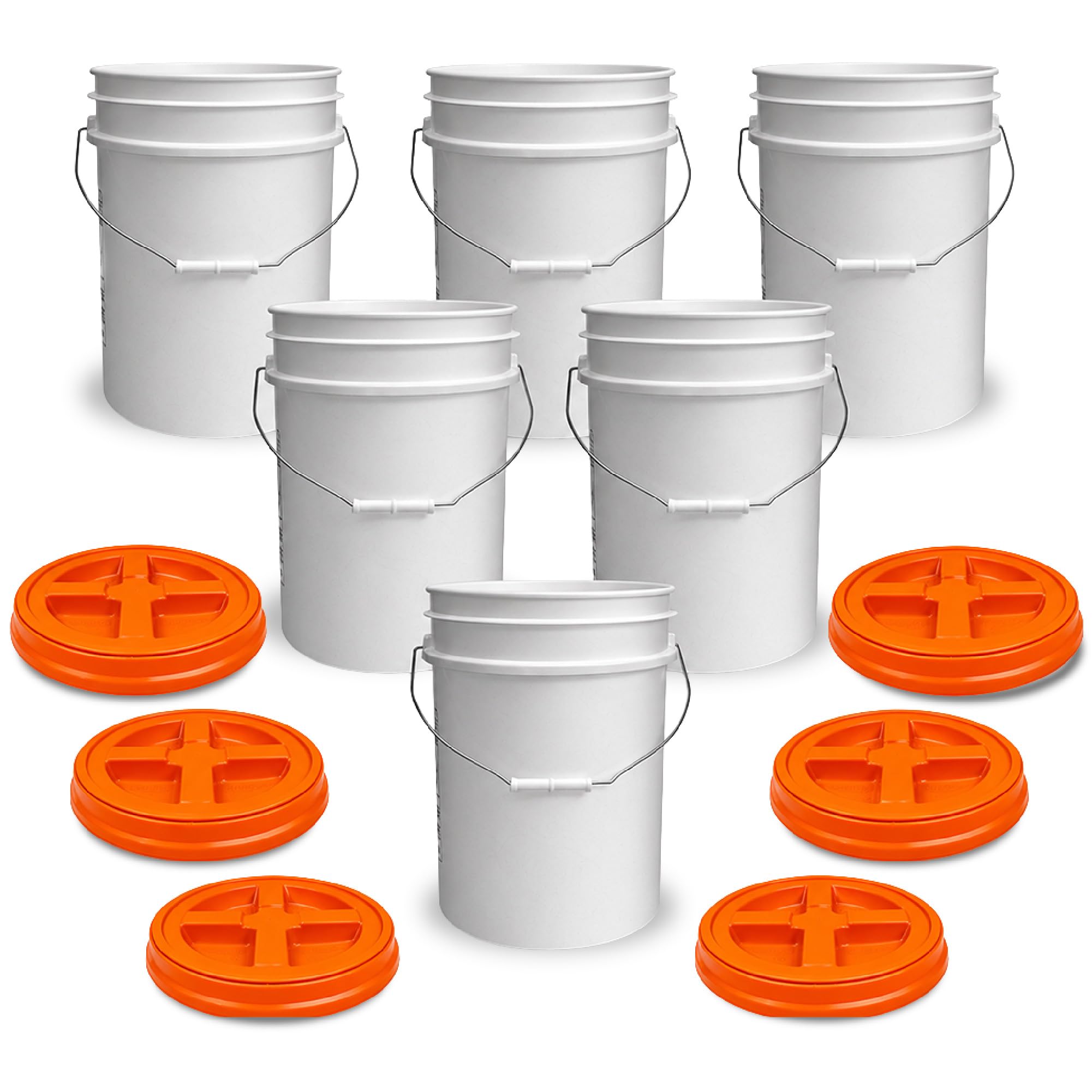 ePackageSupply 5 Gallon Bucket - Food Grade w/Lid BPA-Free, White/Orange, 6