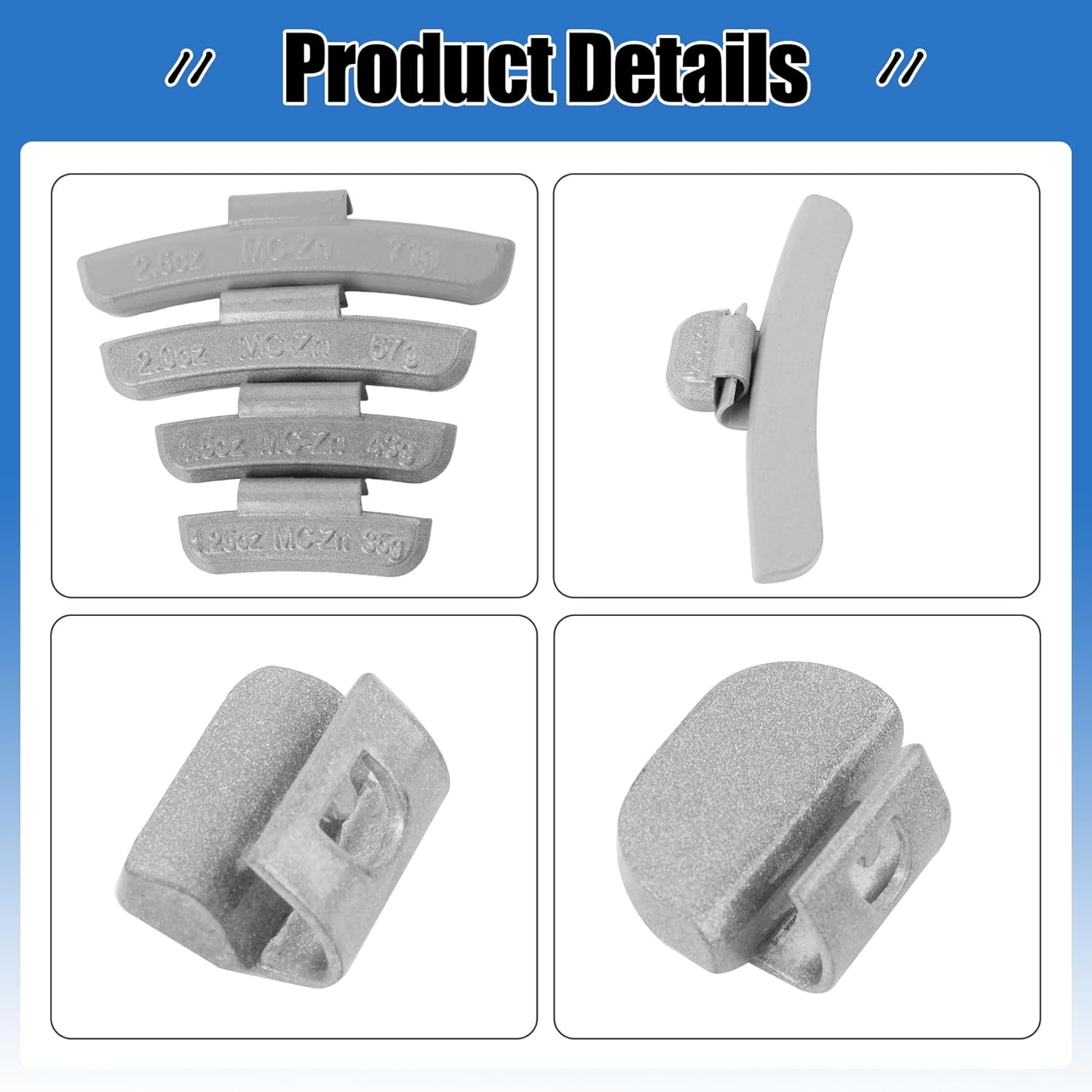 MC-Series Zinc Alloy Clip on Wheel Weights Assortment,Precise Tolerances,0.25OZ/0.5OZ/0.75OZ/1.0OZ, 15PCS/Style, 1.25OZ/1.5OZ/2OZ/2.5OZ, 5PCS/Style, Total 80Pcs