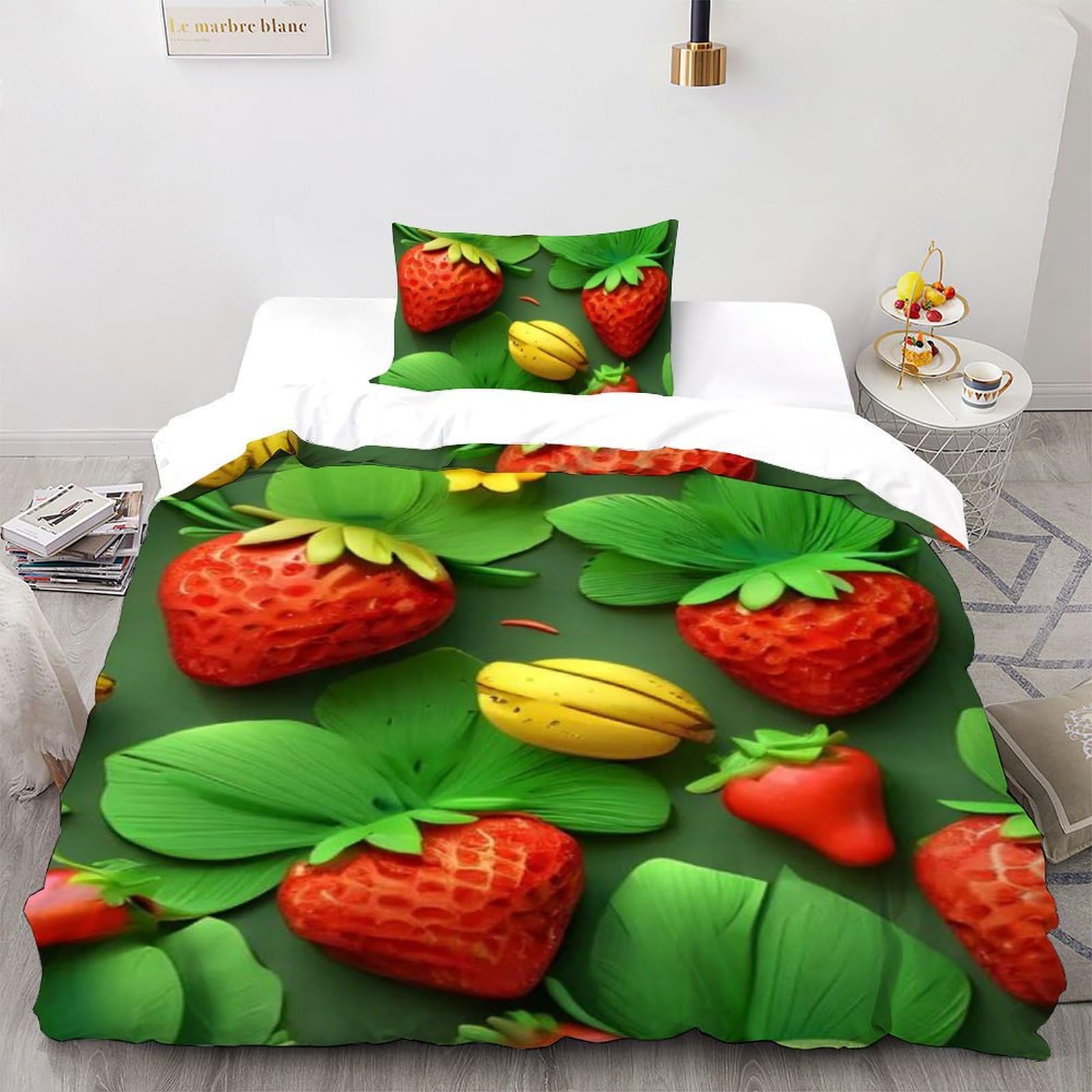 Housse de couette fraises bananes 135x200cm en microfibre dessin animé