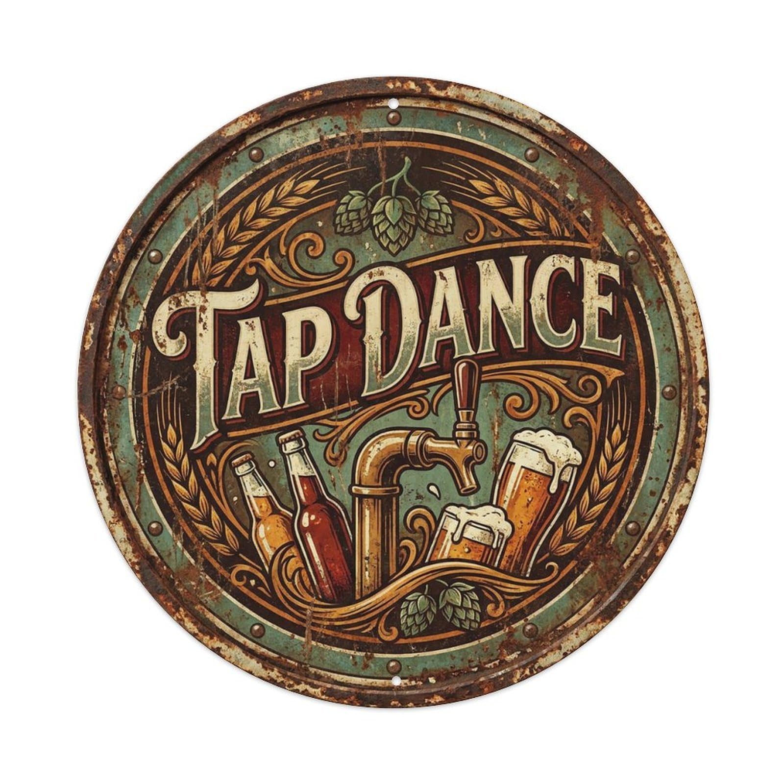 Vintage Beer Drinkware Tap Dance Retro Bar for Pub Vintage Metal Tin Sign Plaque Wall Decor for Cafe, Club Bar, Office, Garden Metal Poster 8x8Inch