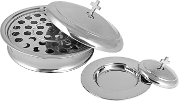 Communion Ware | Holy Stackable 1 Communion Tray with a Cover & 1 Bread Plate with a Cover for Churches | Stainless Steel - Shiny Mirror Finish