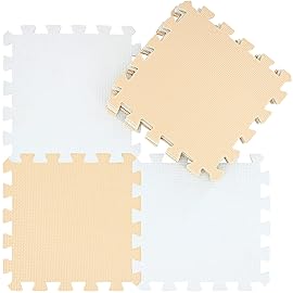 qqpp EVA Rubber 18 Tiles Interlocking Puzzle Foam Floor Mats - Baby Play Mat for Playing | Exercise Mat for Home Workout. White, Beige. QC-AJb18N