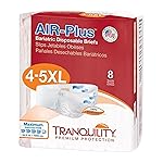 Tranquility Bariatric Disposable Briefs 4X-Large with AIR-Plus Fully Breathable Fabric for Skin Dryness & Integrity, Latex-Free, 34oz Capacity, 8ct Bag