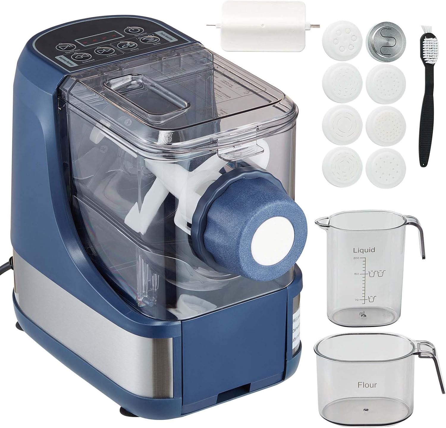 Happybuy Electric Pasta Maker, 150W Automatic Noodle Machine with 8 Shapes, 4 Modes, 500g Capacity, Measuring Cups & Cleaning Brush for Home Kitchen