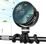 Momcozy Portable Stroller Fan, 8000mAh, 27H Ultra-long Battery Life, Detachable 4 Speed 360°Rotate, LED Night Light with 2 Modes, USB Rechargeable Handheld Cooling Fan for Travel, Car Seat, Bedroom