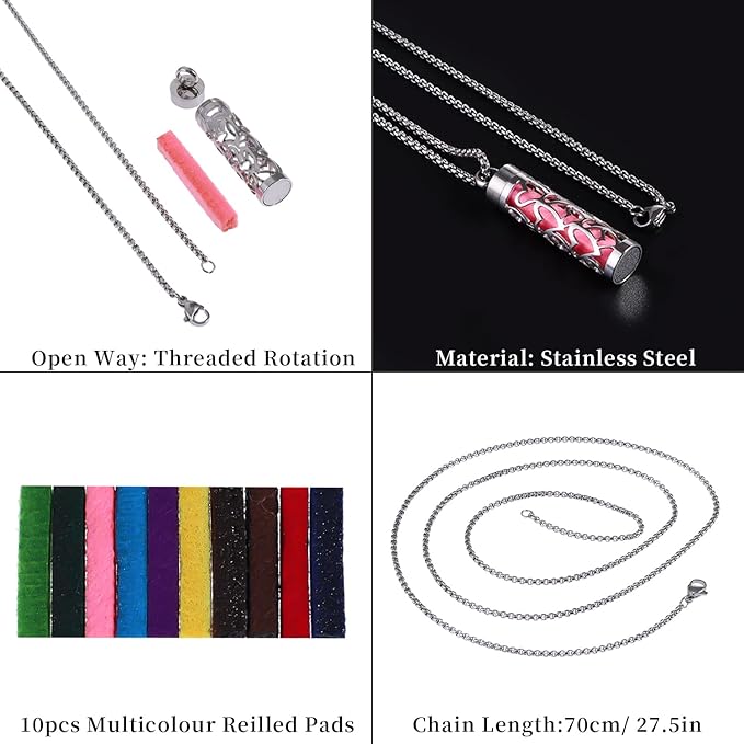 Collar Difusor de Aceites Esenciales, Colgante de Aromaterapia en Acero Inoxidable con 10 Almohadillas miniatura 5