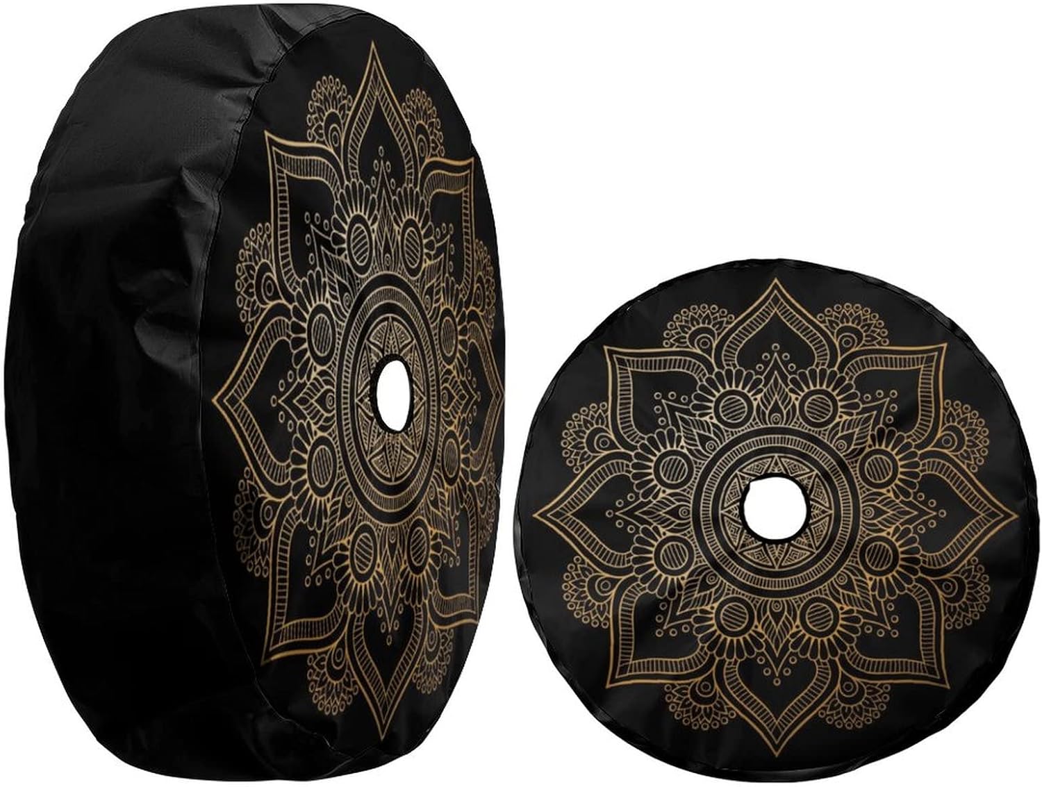 Delerain Spare Tire Cover with Backup Camera Hole Gold Mandala Wheel Covers Waterproof Dust-Proof UV Sun Universal Fit for Jeep Trailer RV SUV Truck (17 Inch for Diameter 31"-33")