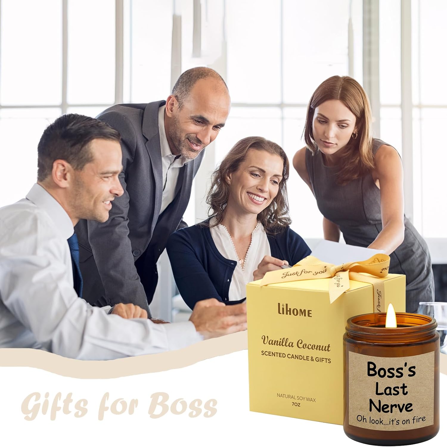 Lihome Boss Gifts for Women Men -Funny Boss Day Gifts, Coworker, Employee, Office Humor Vanilla Coconut Scented Candle (7oz) - Image 4