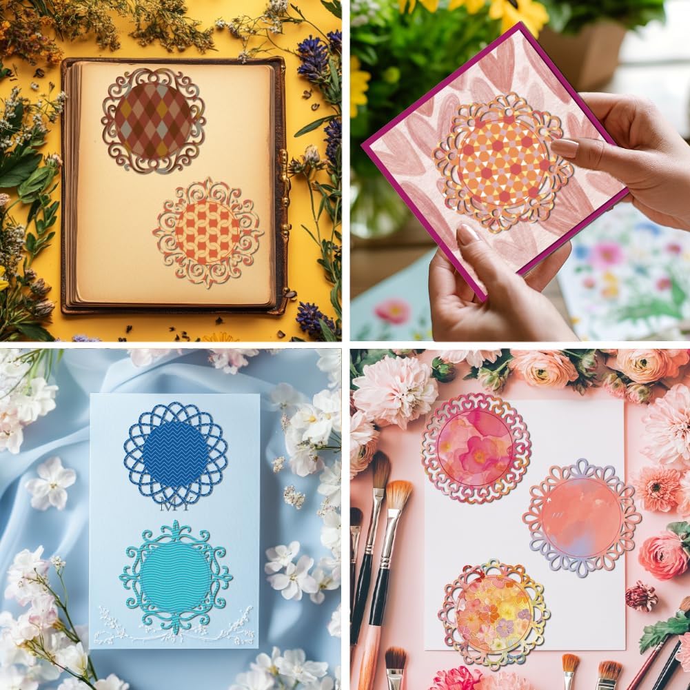 MAYJOYDIY Circle Lace Metal Die Cuts Lace Doily Circle Cutting Dies Flower Border Metal Embossing Stencil Round Carbon Steel Die Cuts for DIY Scrapbooking Photo Album Paper Embossing Card Making Decor image 5