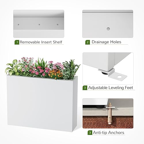Miniatura 6 de Stoog Macetas grandes de 38 pulgadas para plantas al aire libre, caja rectangular de metal para todo tipo de clima con estante extraíble y diseño