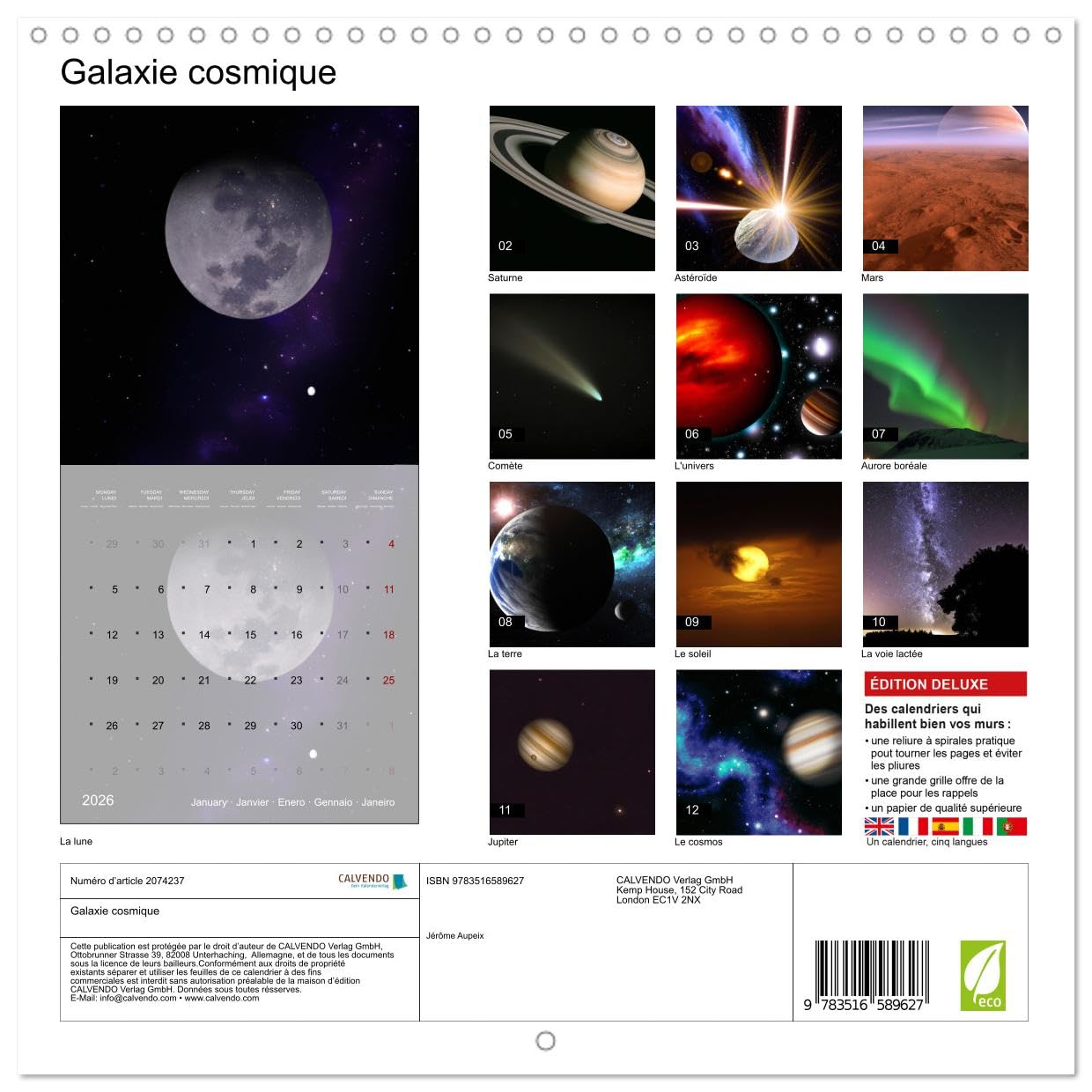 Galaxie cosmique (Calendrier mural carré 2026 30x30 cm) Calendrier double avec une page pour vos prises de notes: Le monde fascinant de l'univers