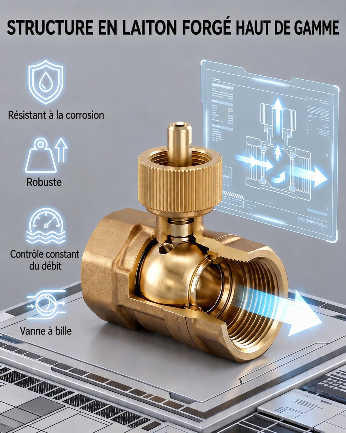 Vanne Connectée WiFi Motorisée Laiton 3/4 Pouce avec Minuteur Compatible Alexa Google Jardin Piscine