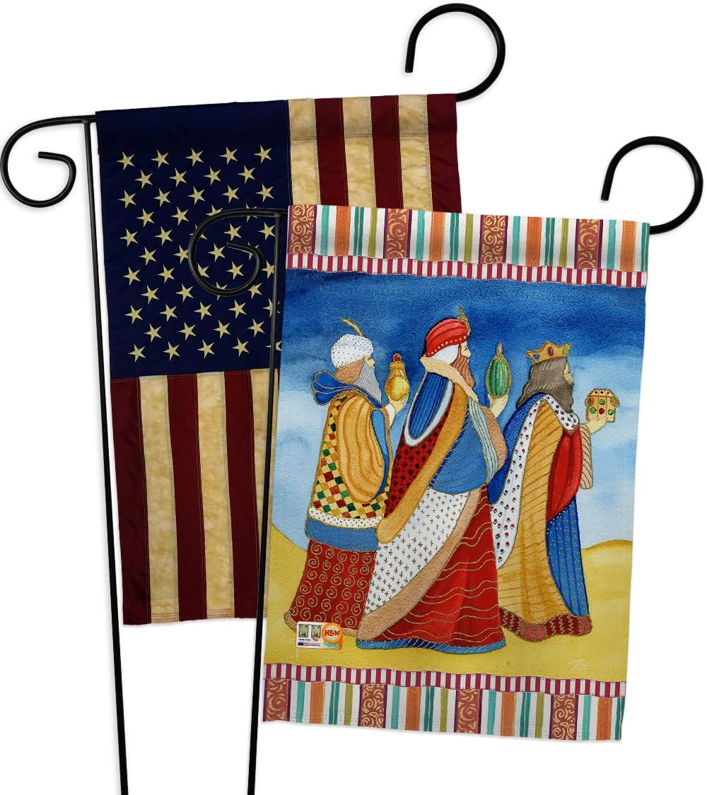 Three Wise Men Garden Flags Pack Wintertime Kings Star Baby JesusSeason Christian USA Vintage Applique Small Decorative Gift Yard House Banner Made In 13 X 18.5