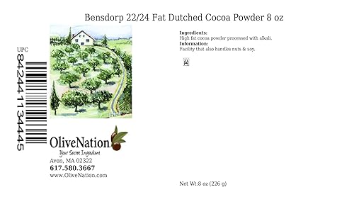 Bensdorp Cacao en polvo de proceso holandés 2224 de OliveNation, cacao alcalinizado alto en grasa para hornear, color marrón rojo oscuro, 8 onzas