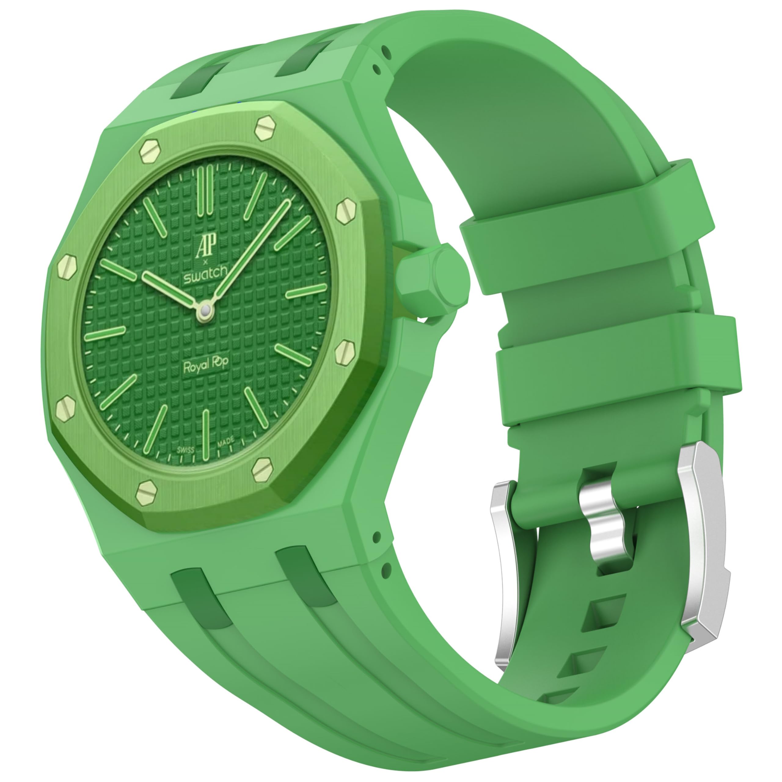 CZhkg Silicone Integrated Bracelets for Swatch Royal Pop Strap, Breathable Watch StrapArmband Sport Watchbands Wristband Quick Release Bands for Swatch Royal Pop Watch (green)