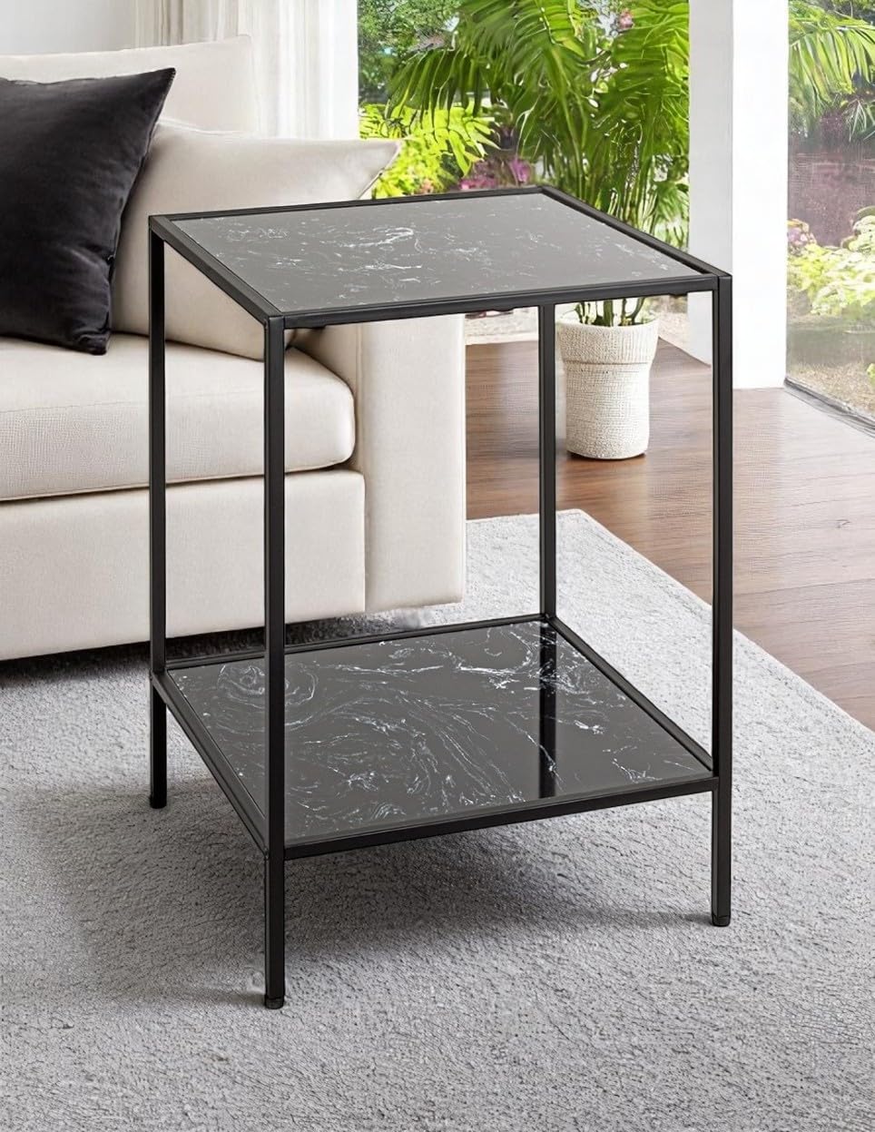 HAKU Tavolino nero, finto marmo, metallo, tavolino da salotto - Dimensioni: L 40 x A 60 x P 40 cm Stile: Art Déco