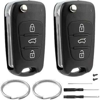 Pack of 2 Car Key Shell Compatible with Hyundai ix35 ix20 i30 i20 i10 and Kia Sportage Soul Ceed Rio Picanto Venga Car Key Case 3 Buttons Remote Control Remote Key Folding Key