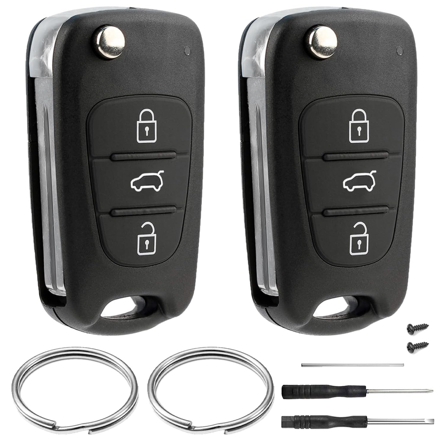 2 Stück Auto Schlüsselgehäuse Kompatibel für Hyundai ix35 ix20 i30 i20 i10 und Kia Sportage Soul Ceed Rio Picanto Venga Autoschlüssel Gehäuse 3 Tasten Fernbedienung Funkschlüssel Klapp Schlüssel