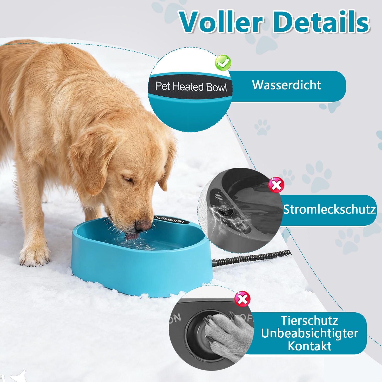 Beheizter Wassernapf 3,7 L Frostschutz Hunde Katzen Hühner, 35 °c Konstante Temperatur, Beheizter Wassernapf Hunde Mit 2m/6.56ft Anti-Biss-Kabel, Wasserdicht, Ideal Für Winter, Balkon, Stall, Garten