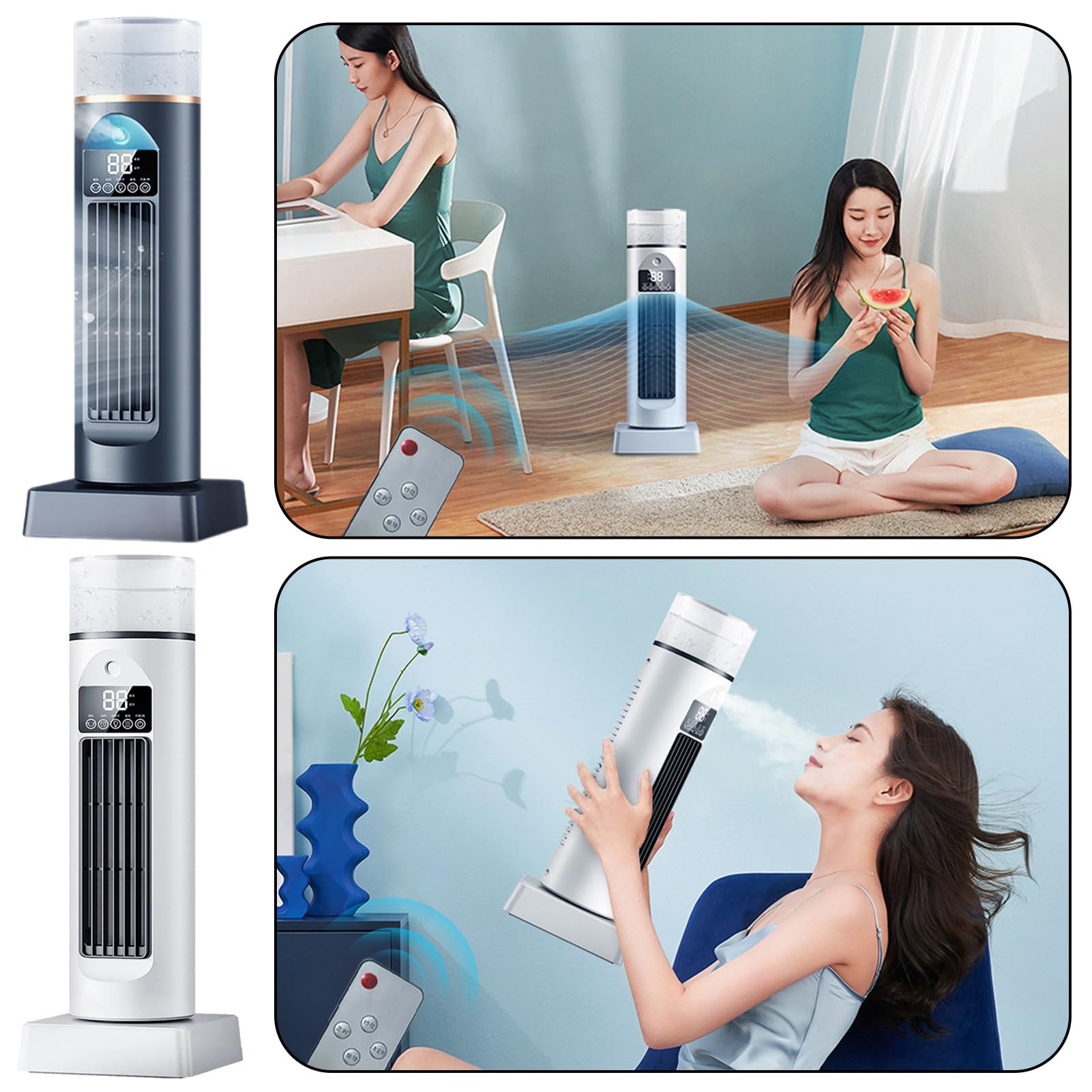 Ventilatore a torre portatile senza pale, con funzione spray, silenzioso, con telecomando, portatile, per camera da letto, 37 x 12,5 x 12,5 cm