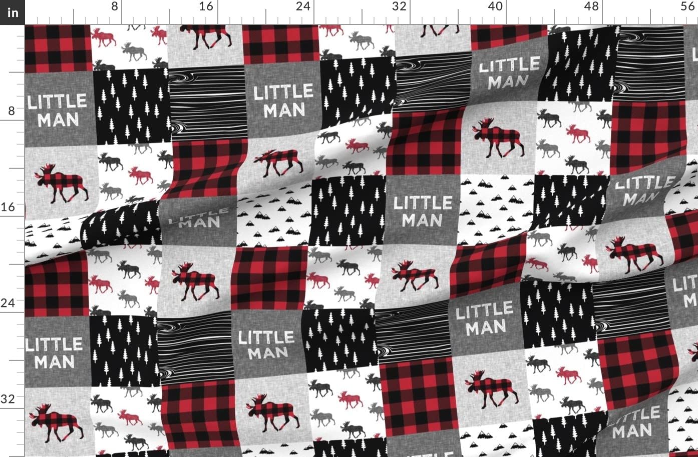 Spoonflower Fabric - Woodland Buffalo Plaid Wholecloth Moose Quilt Topper Animal Camping Printed on Organic Cotton Sateen Fabric by The Yard - Sewing Quilting Apparel Home Decor