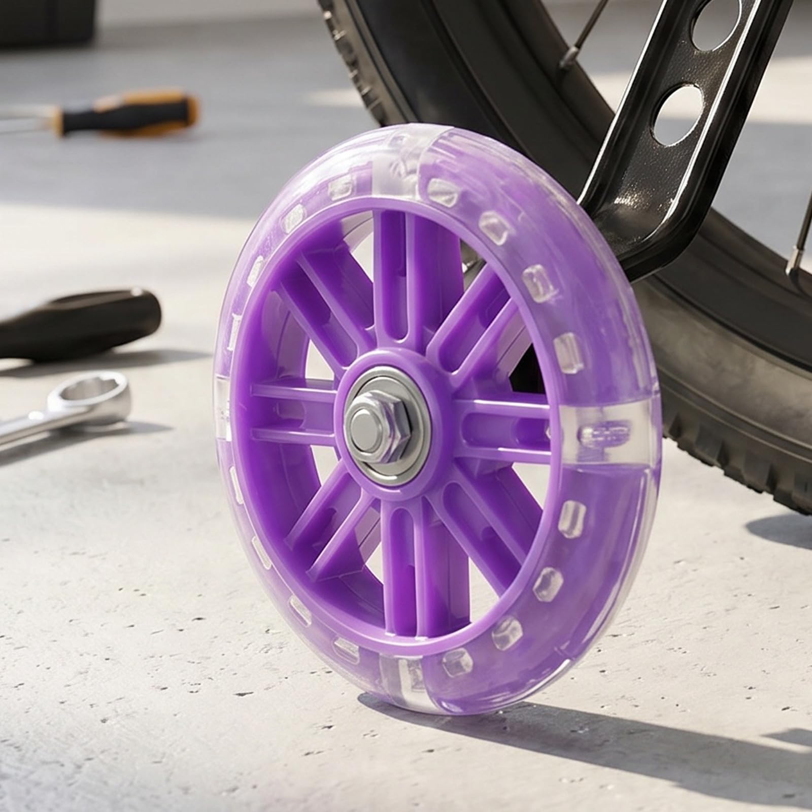 Healeved 2 juegos de ruedines de entrenamiento para bicicletas infantiles: Rueda silenciosa con luz intermitente - Soporte de equilibrio montado para bicicletas de 12 a 20 pulgadas, fácil