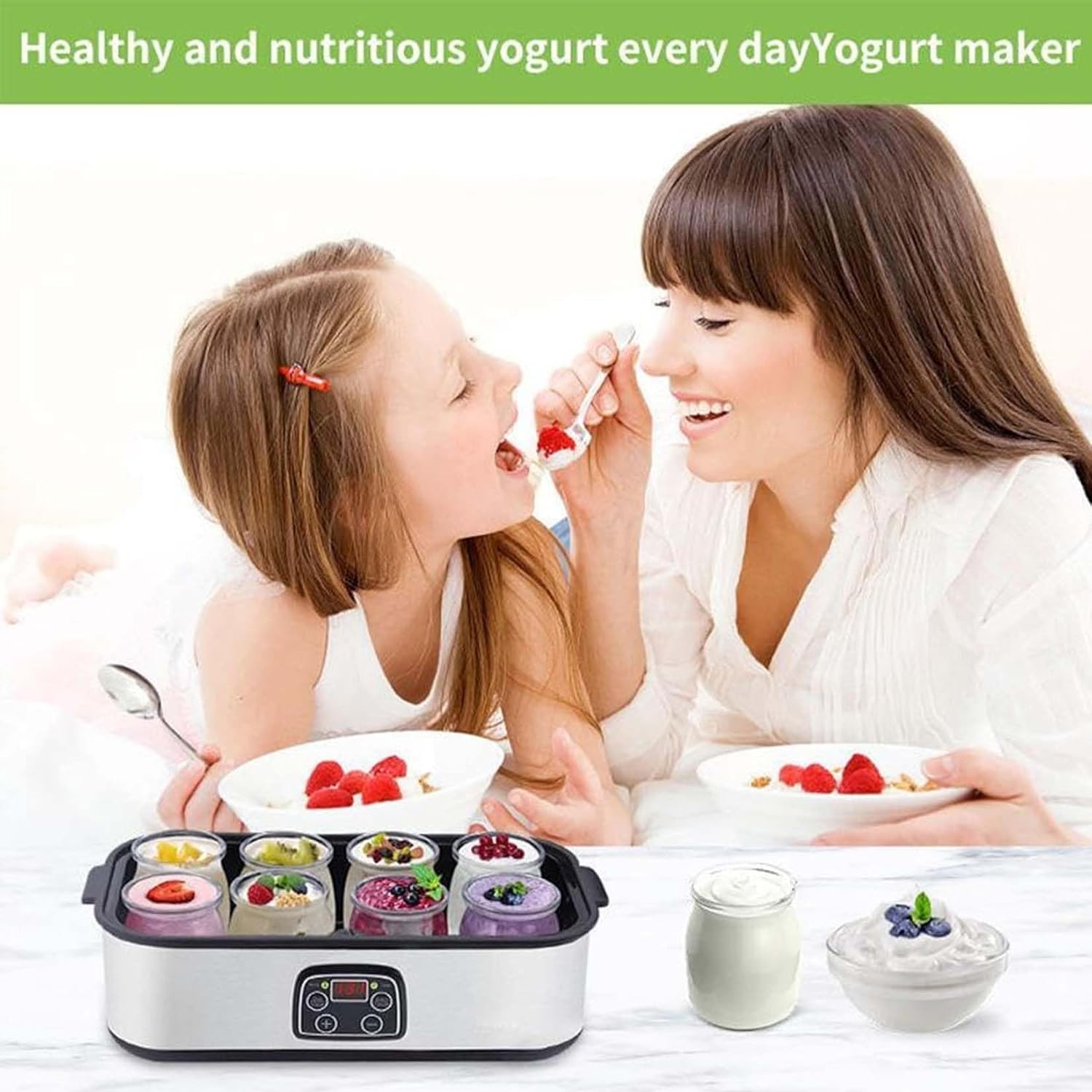 Probiotic Yogurt Motor, Yogurt Maker Machine, Automatic Digital Yogurt Maker Machine with LCD Display, Yogurt Maker with Temperature Control, Electric Yogurt Incubator with 8 Glass Jars