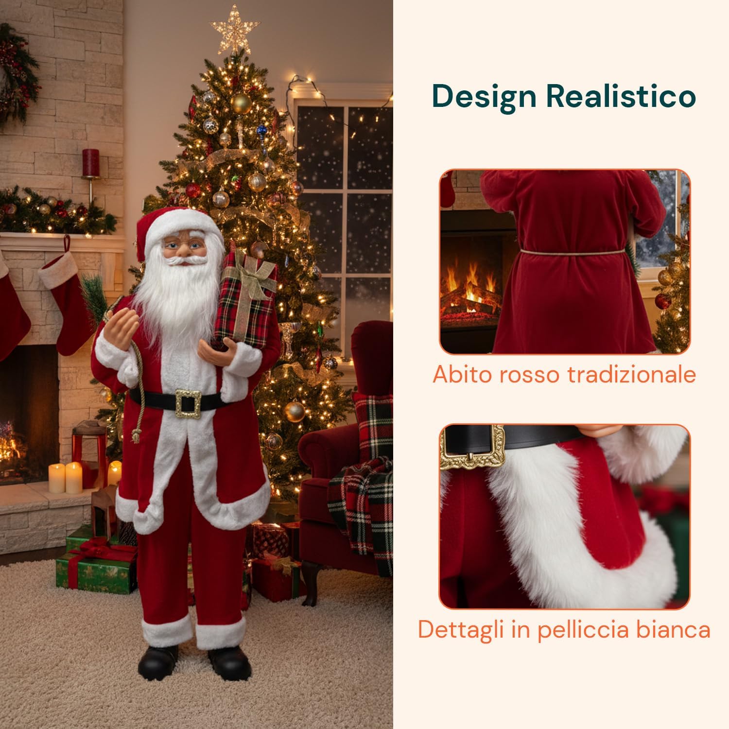 Wintem - Babbo Natale in Piedi 110 cm con Abito Rosso Tradizionale e Dettagli Realistici, Pronto all’Uso per Addobbare Casa e Creare Magia Festiva